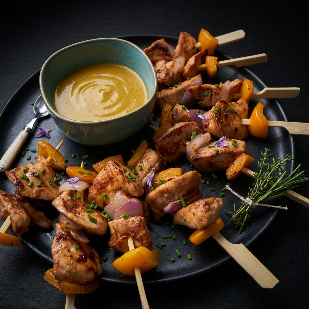Brochetas de pollo traiteur latino péruvien préparées par GR Miski à Nantes.