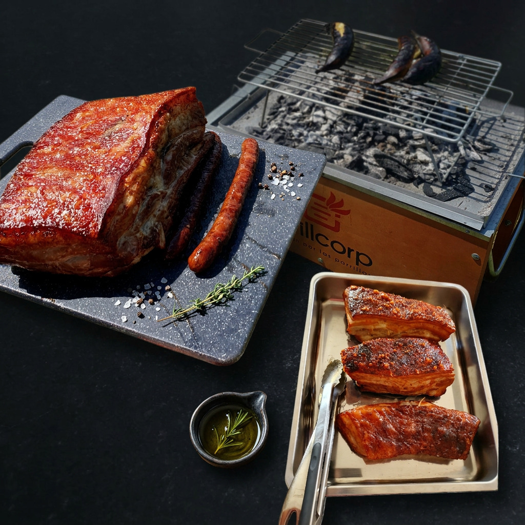 Caja China cochon ou poulet préparée par GR Miski, traiteur latino péruvien pour événement.