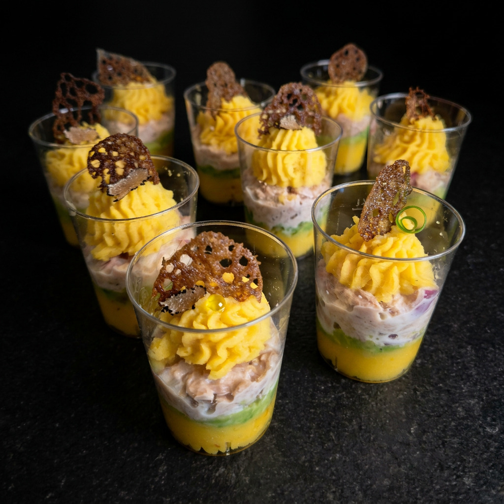 Causa limeña traiteur péruvien préparée par GRMiski à Nantes pour buffet et événement.